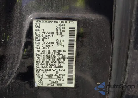 2008 Nissan Xterra S from USA, damaged, VIN 5N1AN08W68C525424